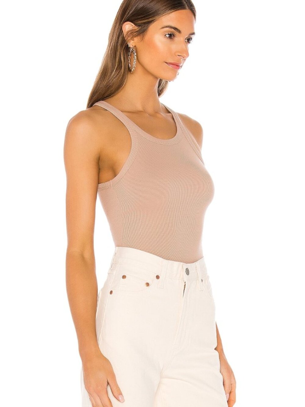 LNA- Ribbed Skinny Racer Tank Nude - Picture 2 of 7
